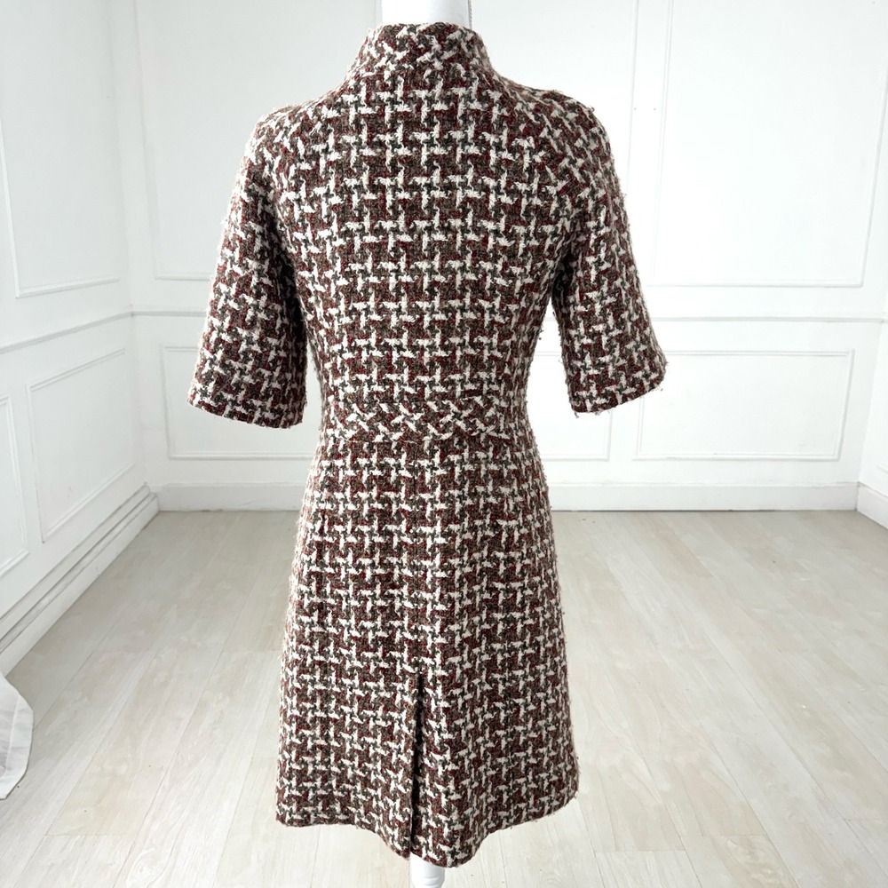 Semantiks Womens Brown Houndstooth Wool Blend Short Sleeve Coat Jacket Small - Picture 2 of 12